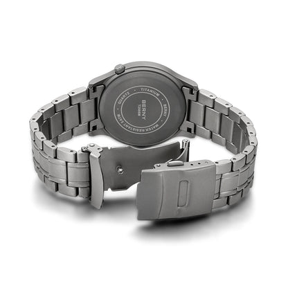 BERNY Titanium herenhorloge met kwartsmechanisme, AR-coating, saffierglas, modieus polshorloge, lichtgevend, VH31, ultradun polshorloge, waterdicht tot 5 ATM