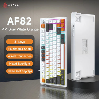AJAZZ AF82 Office Low-Profile-Tastatur RGB kabelgebundene/kabellose Gaming-Tastatur 75%-Layout 82 Tasten 4000mAh Akku für Win/Mac