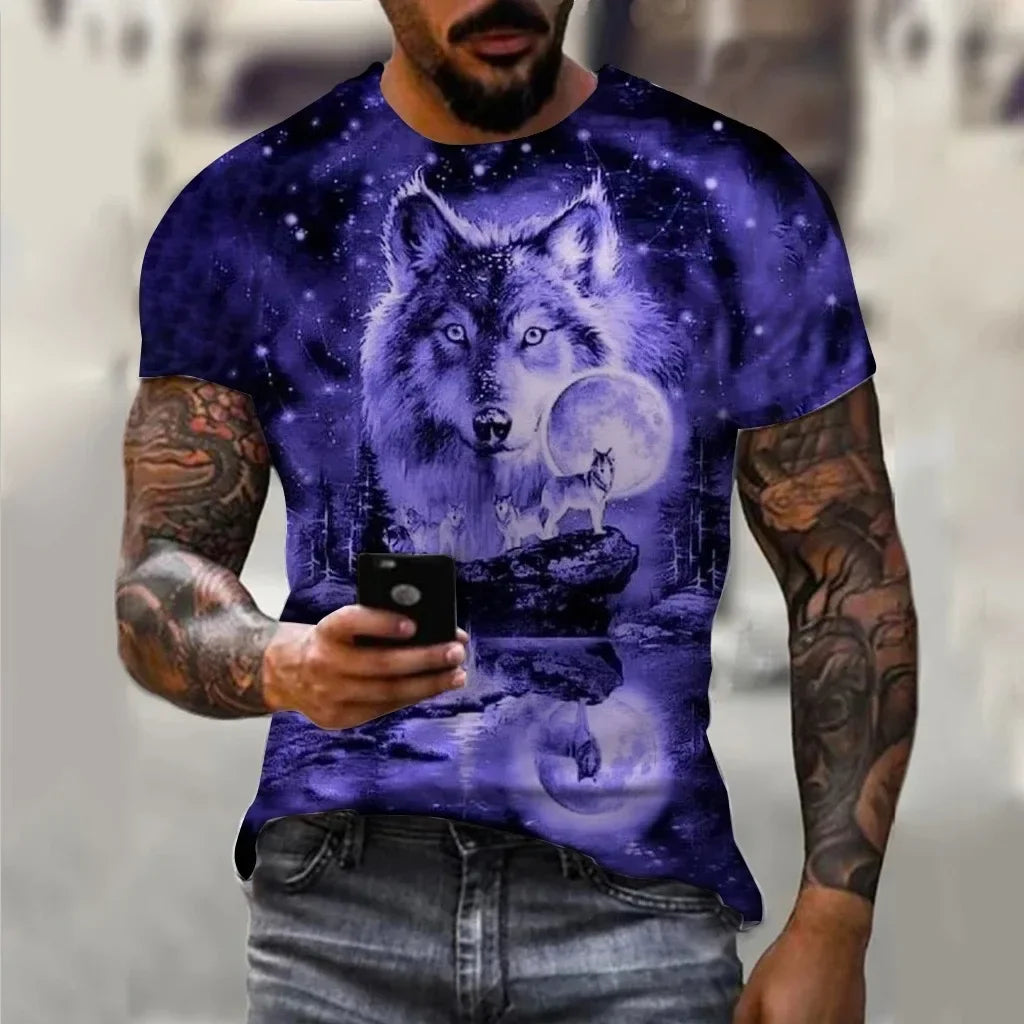Pánská trička Letní zvířecí vzor s vlkem 3D potisk Topy Trička Letní dámská móda Streetwear Oversized tričko Pánské oblečení