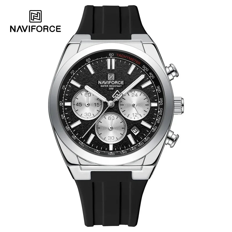 Pánské náramkové hodinky NAVIFORCE – luxusní a sportovní styl, quartzový strojek, 24hodinový displej, okénko s datem, chronograf, vodotěsné – tip na dárek pro muže