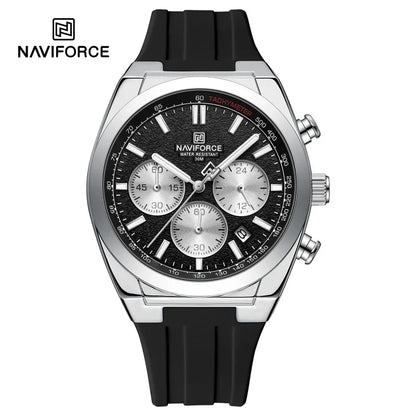 Pánské náramkové hodinky NAVIFORCE – luxusní a sportovní styl, quartzový strojek, 24hodinový displej, okénko s datem, chronograf, vodotěsné – tip na dárek pro muže