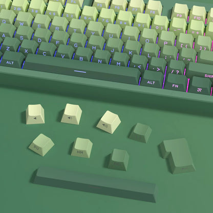 New 133 Keys Gradient Green Shine Through Keycaps Side Printed PBT Keycap Cherry Profile Double Shot for Mechanical Keyboards
