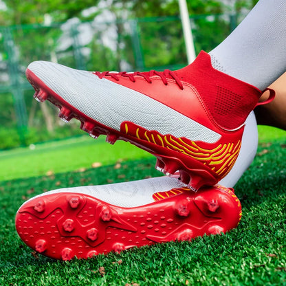 Chaussures de Football noires pour hommes, crampons AG/FG, bottes d'entraînement pour hommes, chaussures de Sport à cheville haute, baskets pour enfants et adultes 35-45