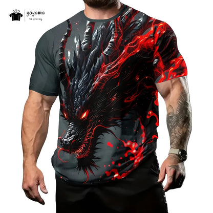Pánská trička s motivem draka, tričko s krátkým rukávem, módní streetwear, tričko s kulatým výstřihem, trendové zvířecí motivy, 3D tisk, volný střih, univerzální pánské oblečení