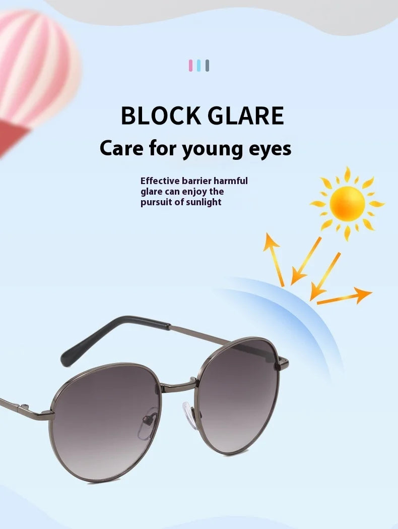 2025 New Straight Metal Sunglasses Boys And Girls, Small Oval Children's Glasses For Babies