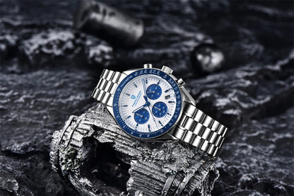 Montre pour homme PAGANI DESIGN « New Moon » – Montre à quartz de luxe, chronographe, verre saphir avec traitement antireflet, lunette en céramique, aiguilles luminescentes
