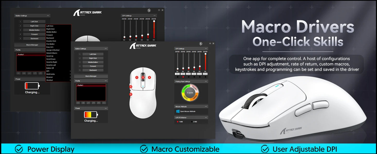 ATTACK SHARK X3 Lightweight Wireless Gaming Mouse, 49g Tri-Mode, PAW3395 26K DPI Sensor, 200h Battery Life, 5 Programmable Buttons
