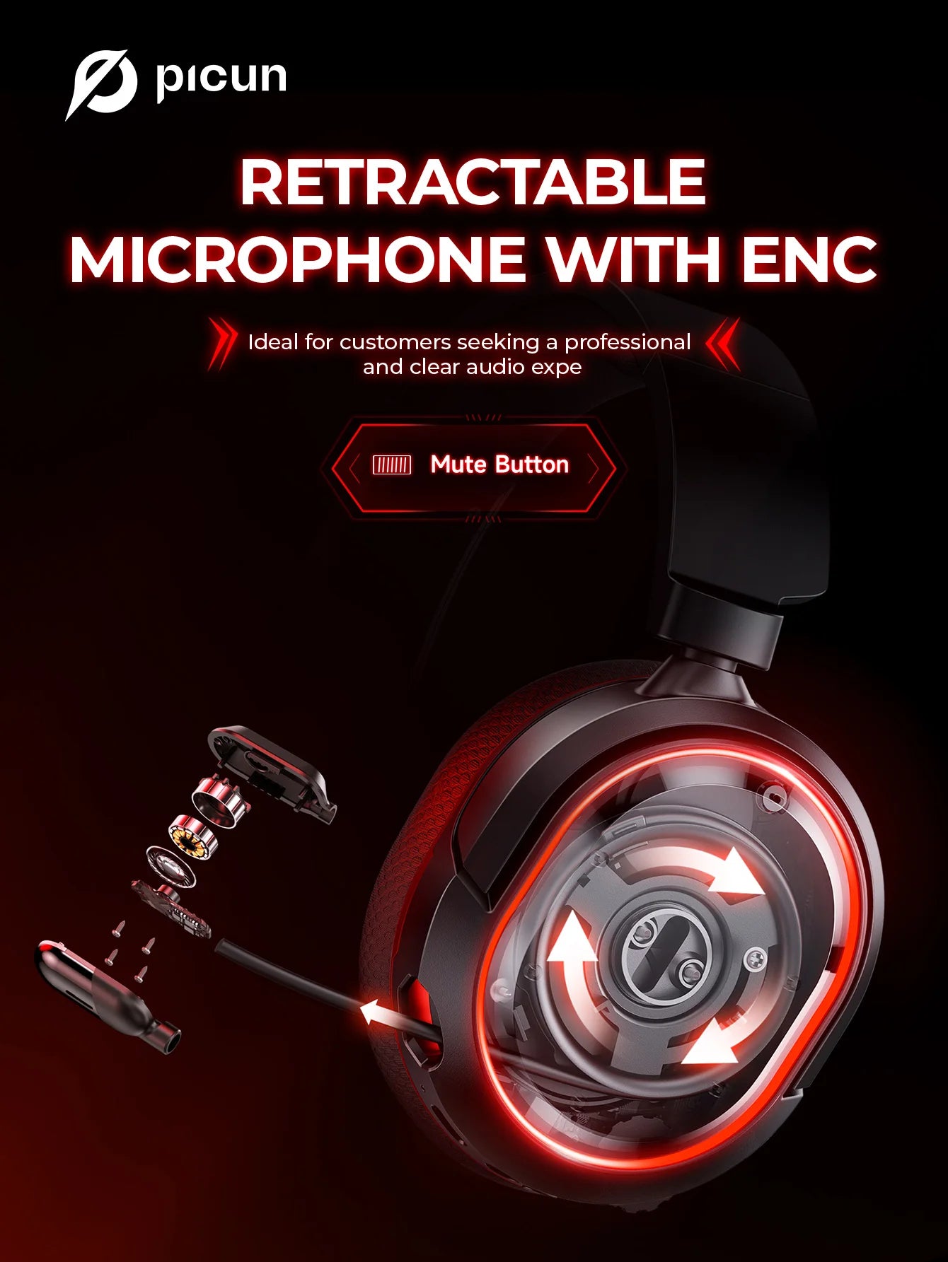 Picun G2 Wireless Gaming Headset Bluetooth 5.3, 7.1 Surround Sound Gaming Headphones, 2.4G Low Latency Wireless Gaming Headset with ENC Microphone for PC, PS5, PS4, Switch & Mobile