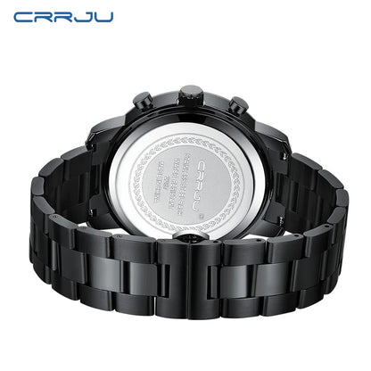 Montre pour homme CRRJU – Chronographe en acier inoxydable, étanche, avec affichage de la date, mouvement à quartz analogique, style élégant et professionnel