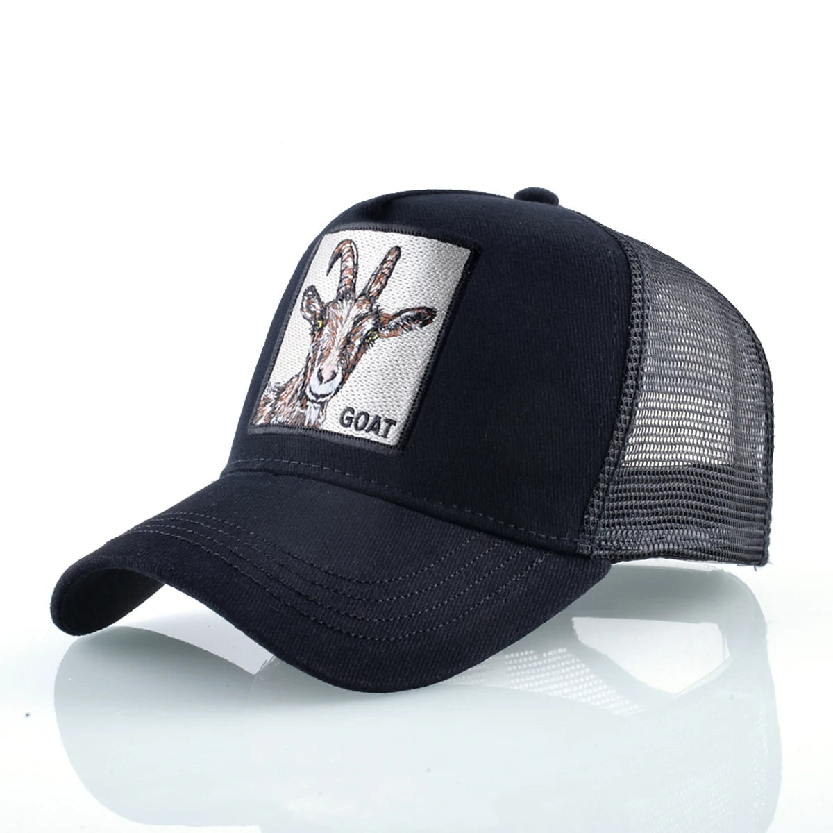 Cappellino trucker fashion con patch ricamata con capra, snapback da baseball quattro stagioni per uomo e donna, cappello con visiera regolabile