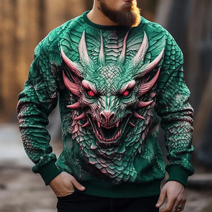Ανδρικό Hoodie με Κινεζικό Δράκο, Μοντέρνο Φούτερ με 3D Μοτίβο Δράκου, Hip Hop Oversized Pullover, Ανδρικά Ρούχα Monster Golf