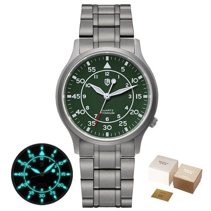 BERNY Titanium herenhorloge met kwartsmechanisme, AR-coating, saffierglas, modieus polshorloge, lichtgevend, VH31, ultradun polshorloge, waterdicht tot 5 ATM