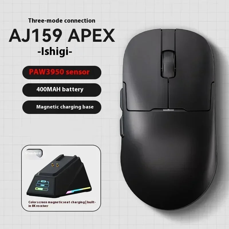 AJAZZ AJ159 APEX Mouse Tri Mode Wireless 8K PAW3950 Sensor Low Latency Gaming Mouse Charge Base Customize Lightweight PC Gamer