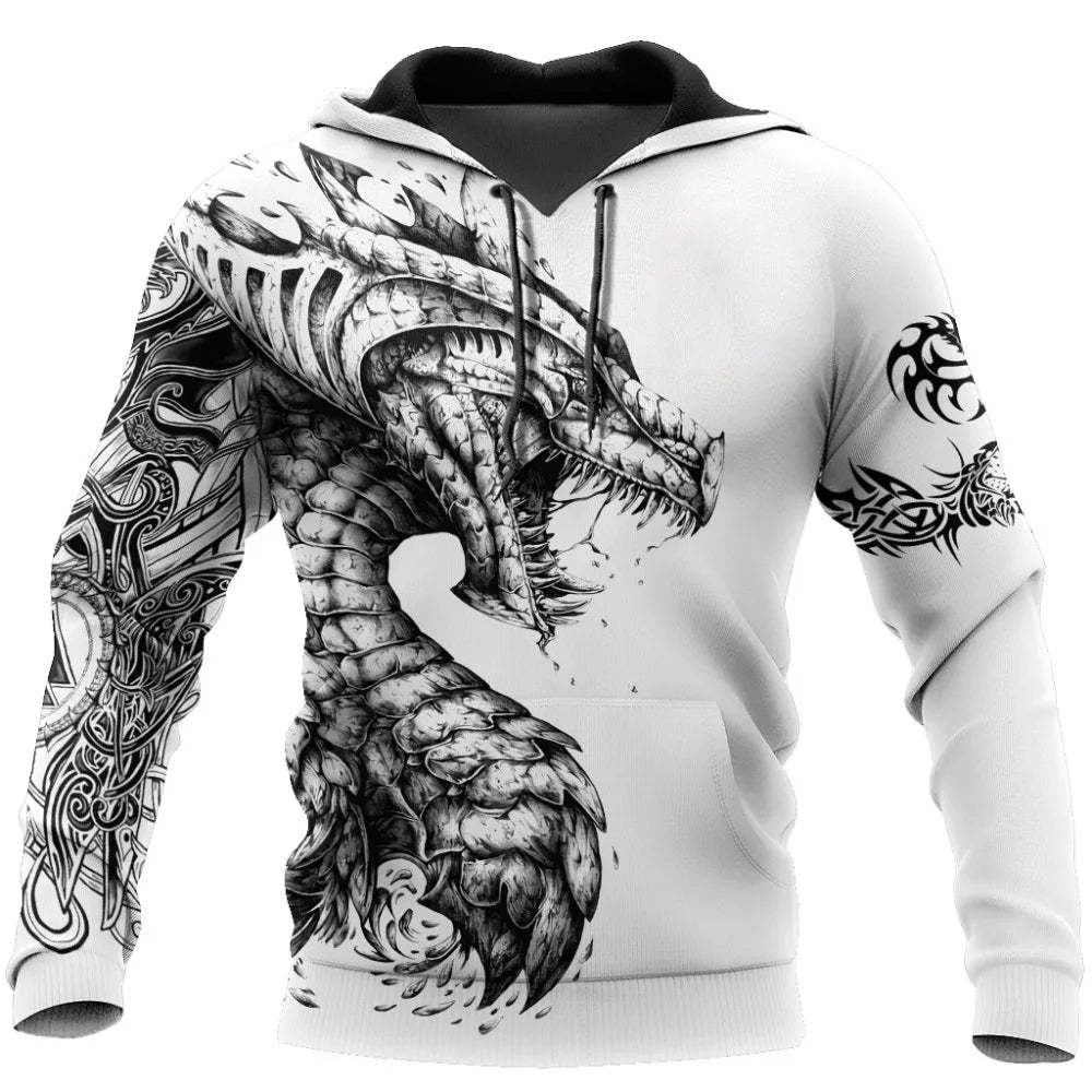 Oversized Tattoo Skeleton Cross Terror Red 3D Printed Men's Hoodie Sweatshirt Casual Tracksuits Raven Bad Wolf Animal Clothing
