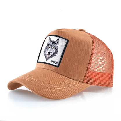 K Snapback Trucker Cap Men's Breathable Mesh Baseball Caps For Women Outdoor Casual Baseball Hat With Wolf Embroidery Patch