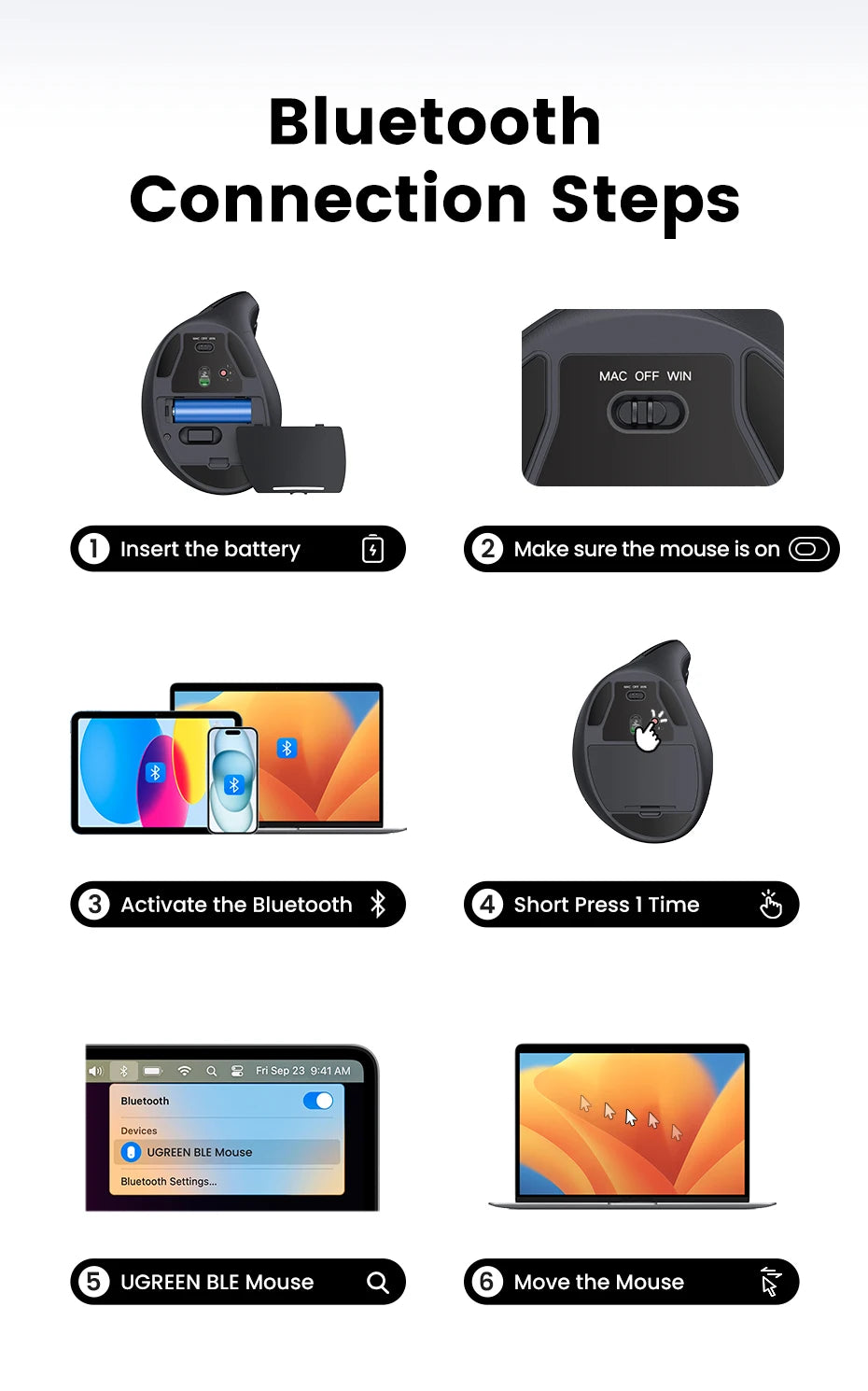 Mouse Wireless Bluetooth 5.0 2.4G Ergonomic 4000DPI 6 Mute Buttons for MacBook Tablet Laptops Computer PC Mice