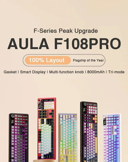 AULA F108 PRO Esports Gaming Mechanical Keyboard Three Mode Custom Multi-Knob RGB Backlight Keyboard with TFT Smart Display