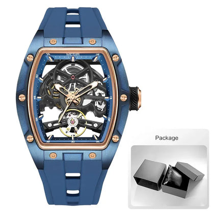 Orologio da polso automatico MEGIR da uomo, fashion, cinturino in silicone nero, impermeabile, luminoso, sportivo, meccanico, con quadrante tonneau 2242