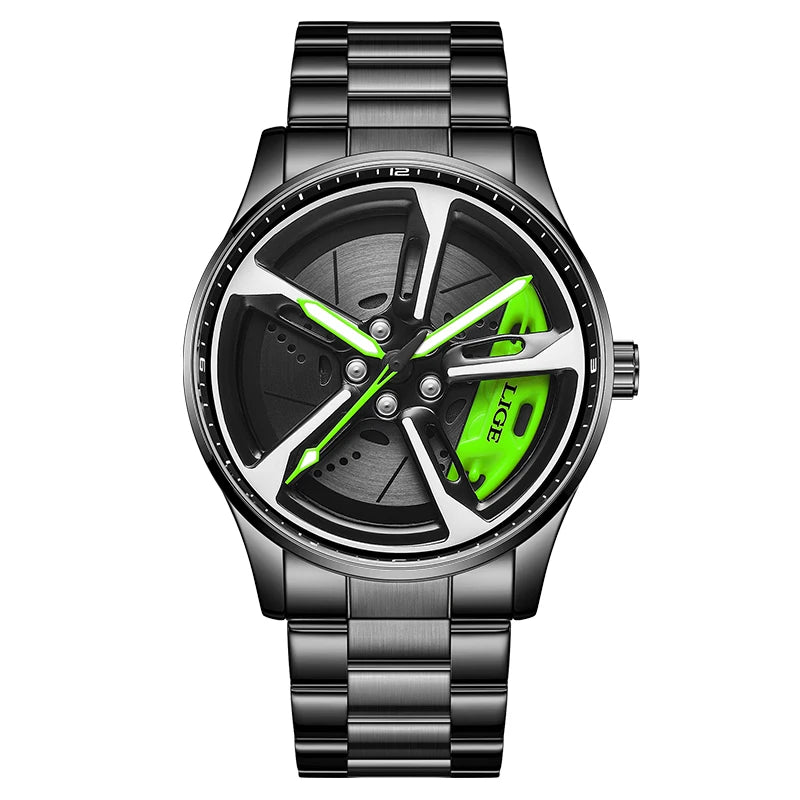 LIGE luxe herenhorloge – Model met draaibare wijzerplaat, waterdicht, van roestvrij staal, met verlichte display – Cadeautip voor mannen (Halloween)