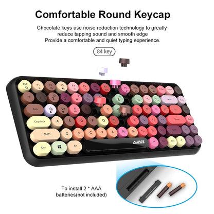 AJAZZ 308i  Wireless Bluetooth Keyboard 84 Keys Rechargeable Retro Round Typewriter Keycaps, Portable Mechanical K