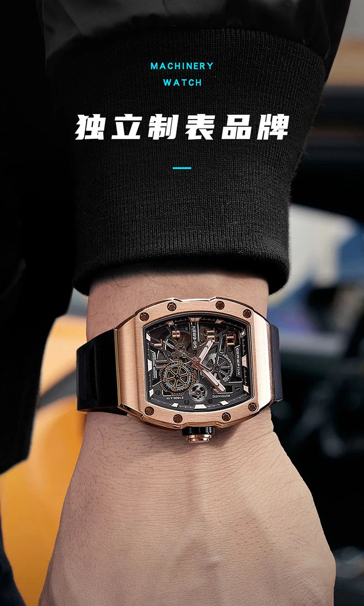 Custom Men's Watch Luxury Automatic Watches for Men High-end Hollow Rose gold Stainless Steel Mechanical Wrist Watch Reloj Clock
