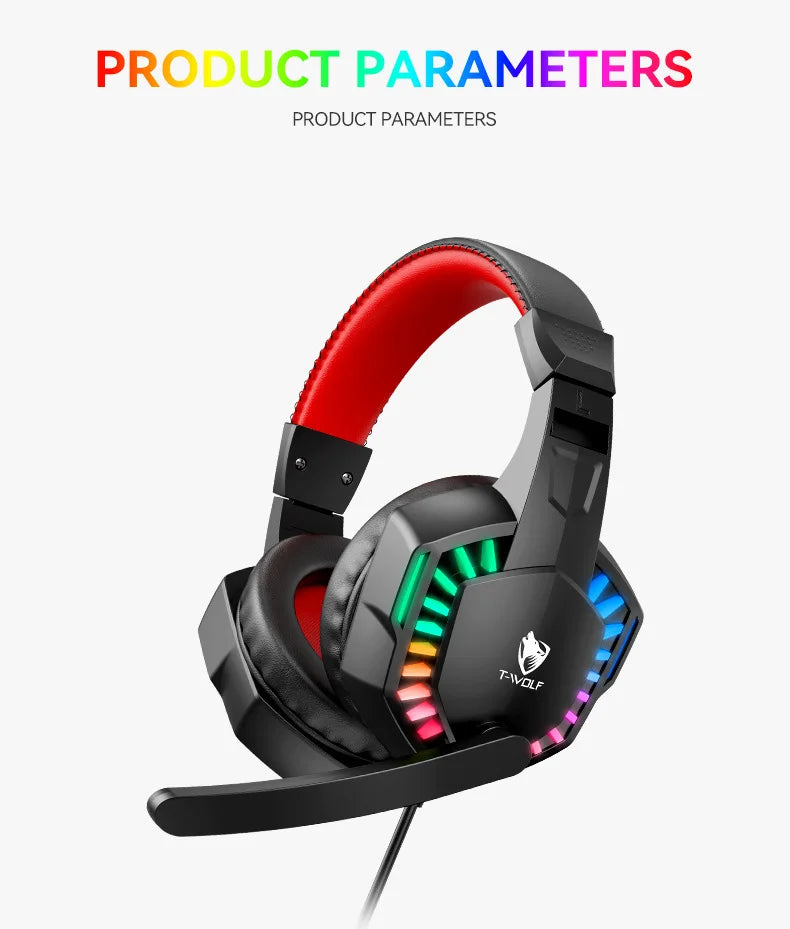 H120 RGB LED Light Wired Headphones USB 3.5mm Audio Interface Bass Stereo Sound Gaming Headsets with High Sensitivity Microphone