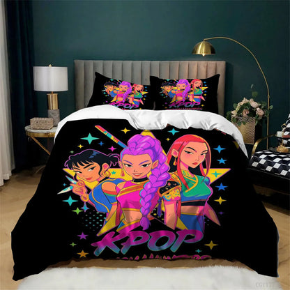 KPop Bedding påslakanset, 3 delar, lätt och mjukt påslakan i mikrofiber med dragkedja