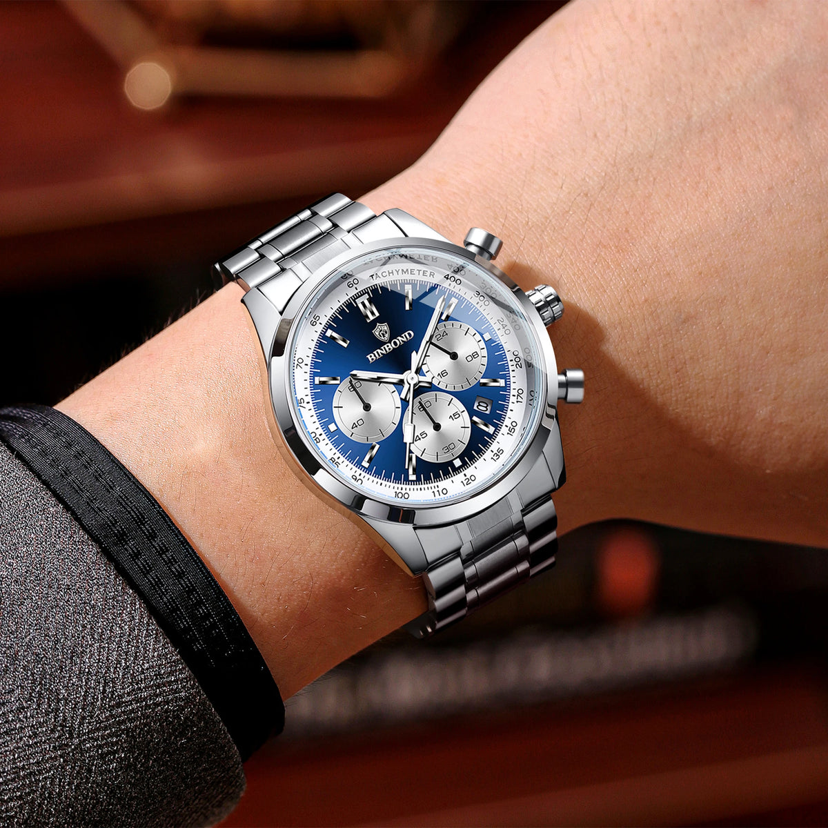 Reloj de cuarzo BINBOND para hombre, elegante, resistente y preciso, con fecha automática, cronógrafo, luminiscente y hermético. Estilo informal.