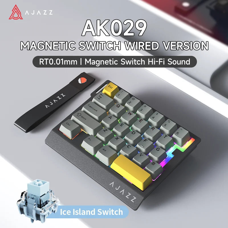 AJAZZ AK029 Wired One-Handed Gaming Keyboard with HE Magnetic Switch, 8000Hz RGB Mini Mechanical Keyboard, 29 Keys for PC Gaming