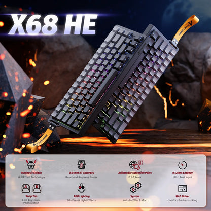 ATTACK SHARK X68 HE Rapid Trigger Magnetic Keyboard 8KHz Wired Gaming Keyboard, 60% RGB Hall Effect Keyboard with 0.01mm RT Accuracy, Snap Tap & DKS for PC/Mac