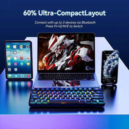 61-Key RGB Backlit Tri-Mode Bluetooth Mechanical Keyboard Dust-Proof Hot-Swappable Wireless Gaming & Office Keyboard for Esports