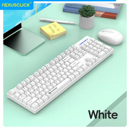 Set inalámbrico de teclado y ratón gaming de oficina NexusClick, ahorro de energía inteligente, tamaño completo, 104 teclas, 1600DPI ajustable, USB para portátil y PC