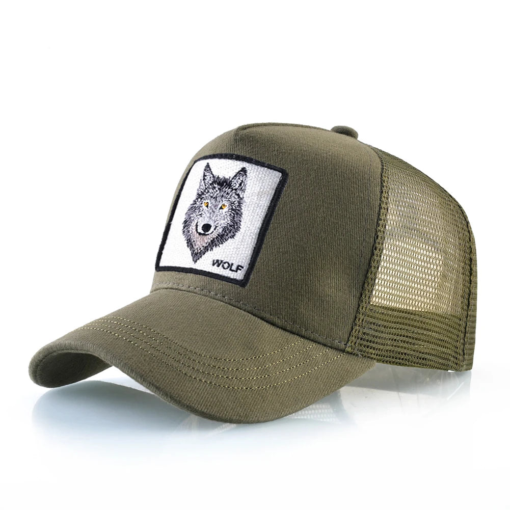 K Snapback Trucker Cap Men's Breathable Mesh Baseball Caps For Women Outdoor Casual Baseball Hat With Wolf Embroidery Patch