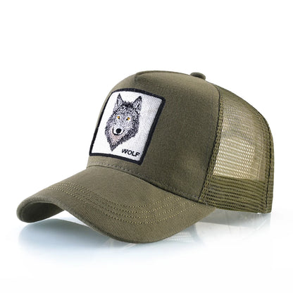 K Snapback Trucker Cap Men's Breathable Mesh Baseball Caps For Women Outdoor Casual Baseball Hat With Wolf Embroidery Patch