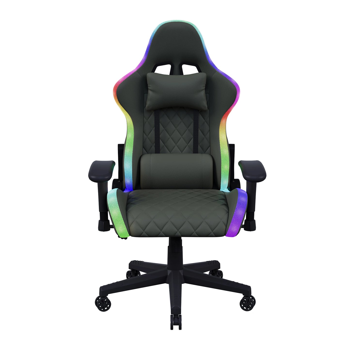 Rosahqnda Gaming Chair with Massage Function, Adjustable Backrest, Computer Chair, with Ambient Light, Lumbar Cushion, Pillow, 150 KG