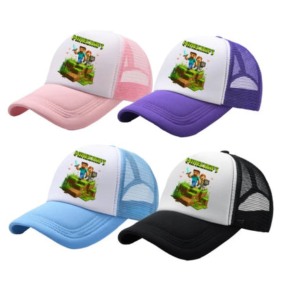 Minecraft Baseball Caps MC Pixel Game Character Print Peaked Adjustable Cartoon Sun Hat Summer Outdoor Mesh Casual Caps Gifts