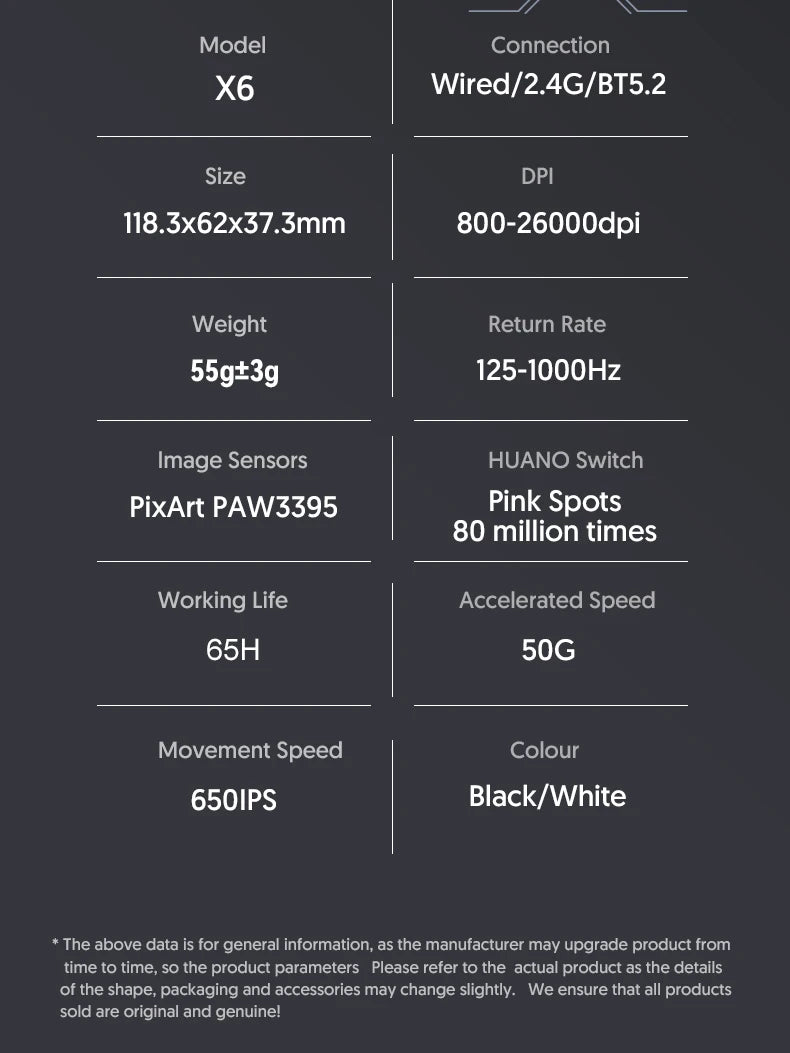 Attack Shark X6 Lightweight Wireless Gaming Mouse, Tri-Mode Bluetooth & 2.4G Gaming Mouse, 26,000 DPI RGB Charging Dock, PAW3395 Sensor