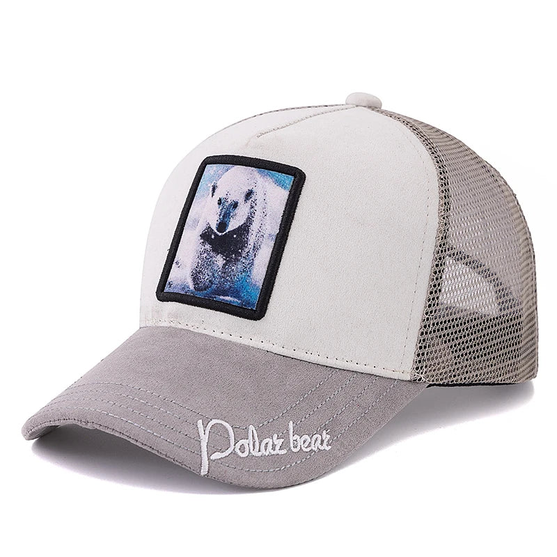 Czapka typu trucker unisex z naszywką w wzór Grizzlies, zamszowa czapka przeciwsłoneczna, letnia czapka baseballowa z motywem zwierzęcym dla mężczyzn i kobiet