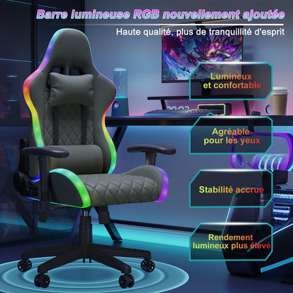 Ergonomic Gaming Chair with Massage Function, RGB LED, 90-135 Degree Recline, Up to 130kg, Office Chair, Premium Leather, Black