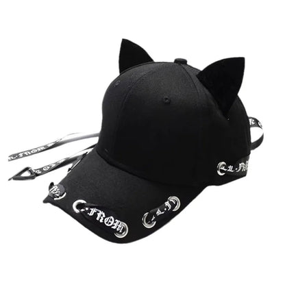 Velvet Cat Ear Baseball Cap With Long Ribbon Strap Korean Style Casual Sun Hat For Women Girls