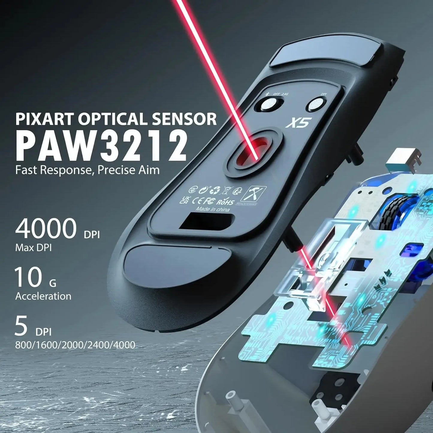 ATTACK SHARK X5 49g Wireless Gaming Mouse, Bluetooth Tri-mode, PixArt Optical Sensor for PC/MAC/Wins