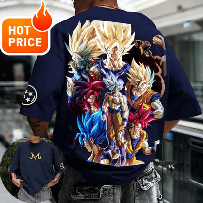 Sommer-Dragon Ball-T-shirt i 100 % bomuld med print af Goku i alle former – oversized gym- og streetwear-T-shirt i retrostil til voksne og børn