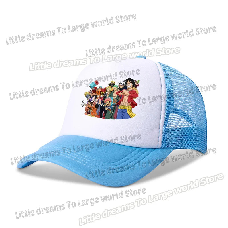 One Piece Baseball Cap Kids Anime Printed Adjustable Mesh Hat Visors Peaked Caps Sunshade Hats Outdoor Headwear Accessories Gift