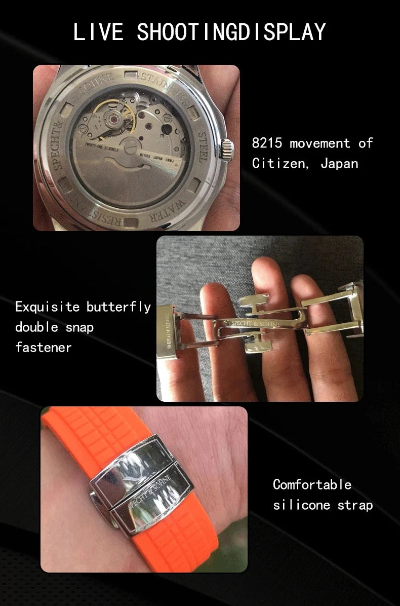 Specht&Sohne 40MM Automatic Mechanical Watch For Men Miyota 8215 Movt Sapphire Crystal 5167 Sports Wristwatch 50M Waterproof