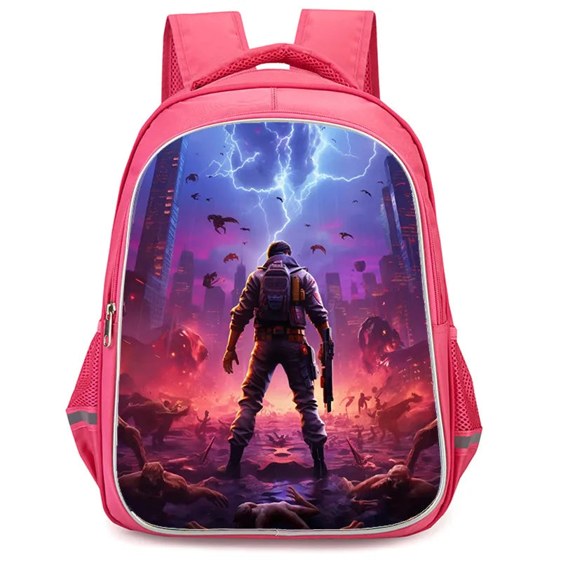 16 Inch Fortnite Cartoon Backpack Unisex for Boys Girls with Dual Zippers Large Capacity Lightweight Student Backpack