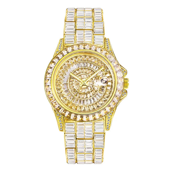 Full Iced Out Watches For Men Luxury Handmade Mosaic Diamond Silver Steel Watch Fashion Hip Hop Silver Automatic Date Male Clock