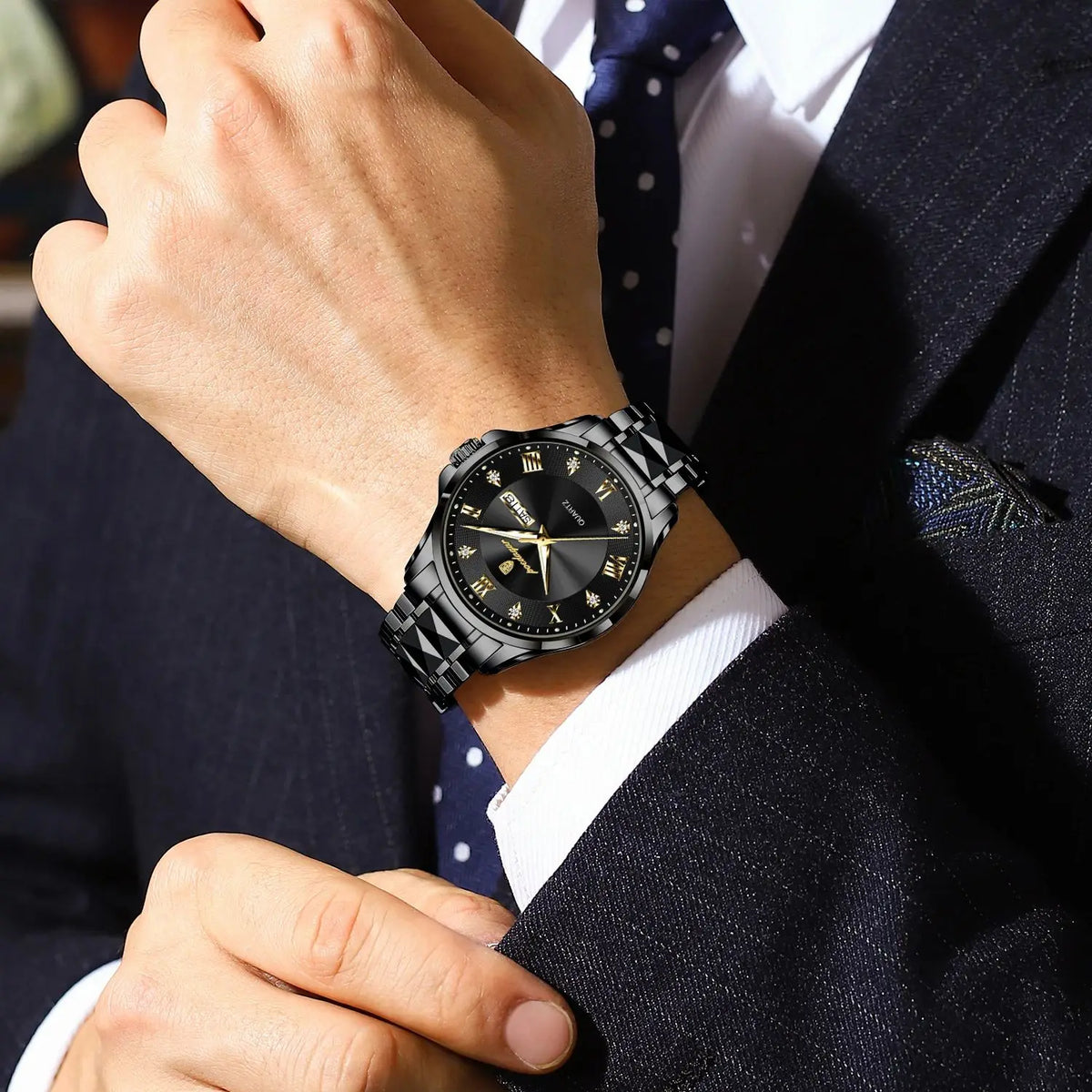 Reloj para hombre POEDAGAR, modelo de lujo original, resistente al agua, luminiscente, con indicador de fecha y día, estilo elegante, caja de acero inoxidable, mecanismo de cuarzo, ideal para el trabajo.