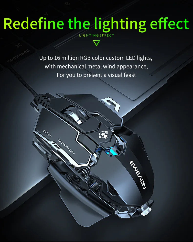 Mechanical Metal Gaming Mouse Wired Ergonomic RGB Backlit Game Mouse 12800 DPI Optical USB Mouse Computer Mouse For Desktop PC