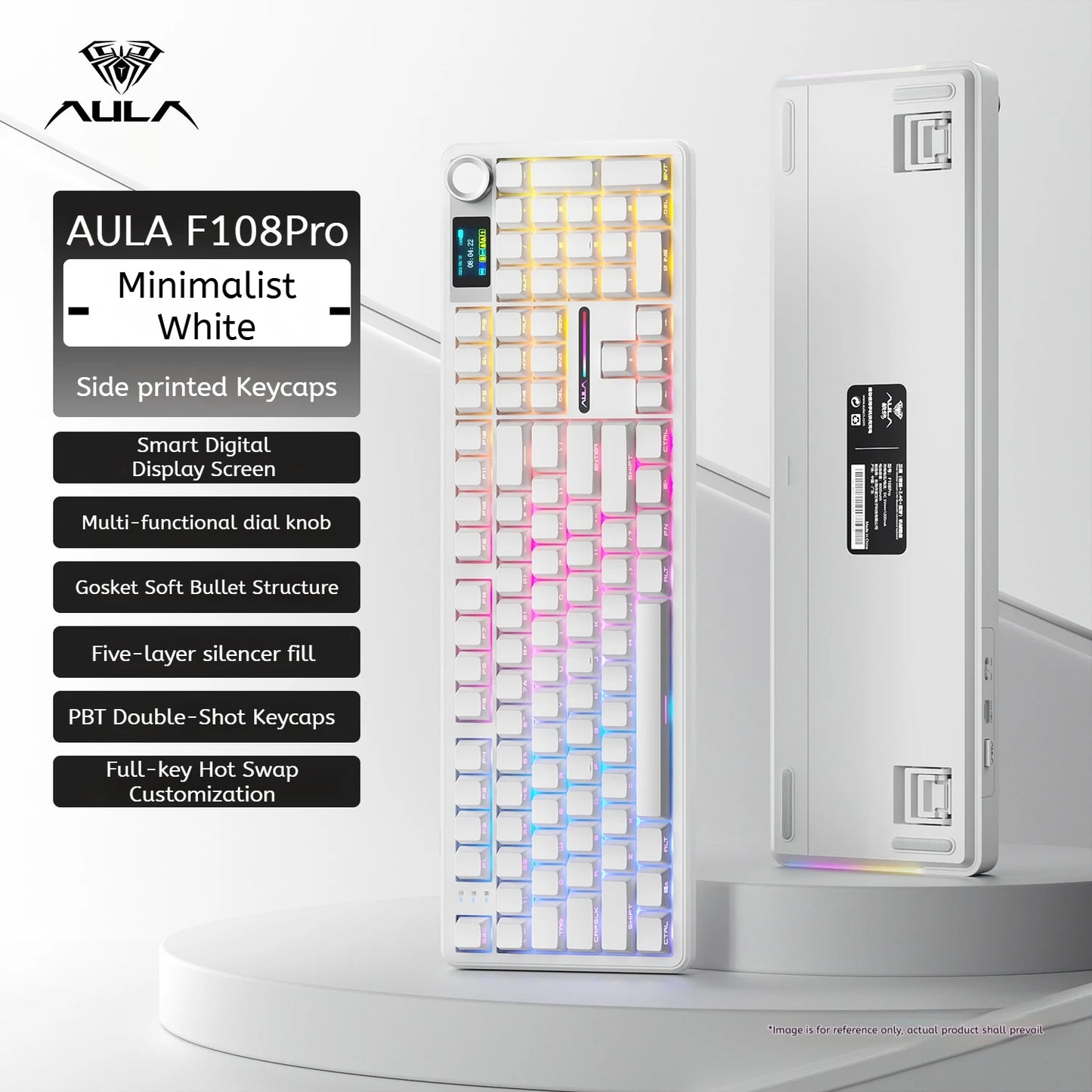 AULA F108 Pro mechanical keyboard 100& layout Bluetooth 2.4G wired gaming keyboard With hot-swappable gasket structure RGB light