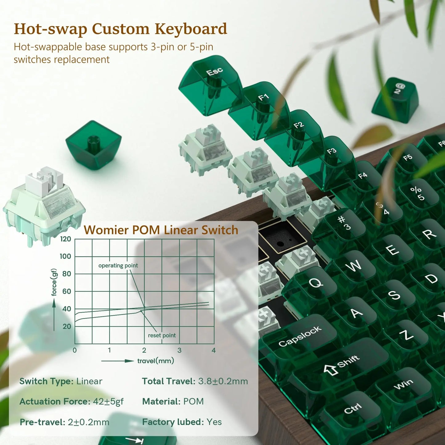 Womier WD75 QMK/VIA Gaming-Tastatur aus Holz, 8000mAh, kabellose mechanische Custom-RGB-Tastatur mit Tri-Mode und Hot-Swap-Funktion